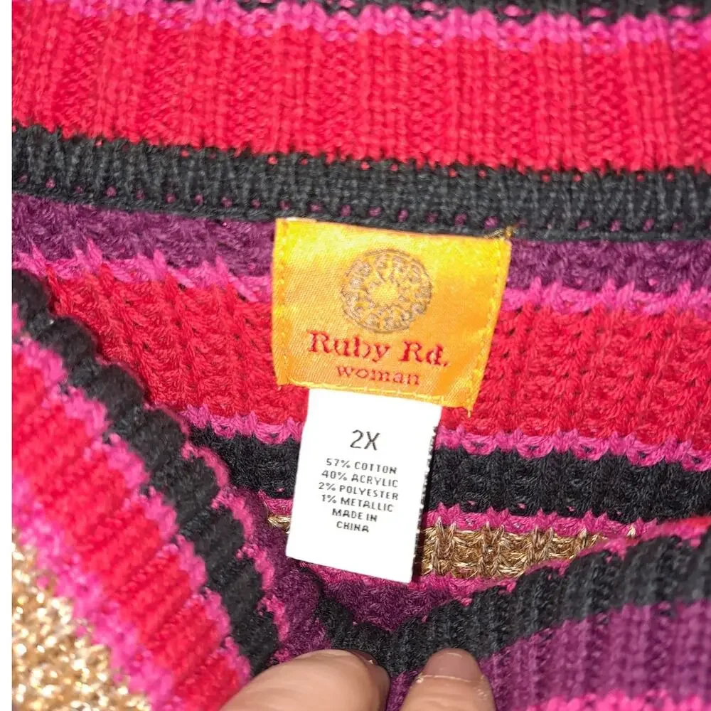 NWT Ruby Rd Woman Red‎ Black Purple Long Sweater Size 2XL